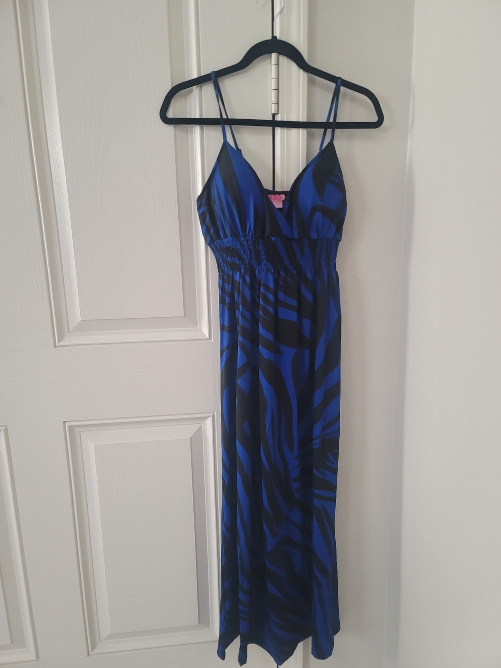 She's Cool Black and Blue Zebra-Stripe Maxi Dress